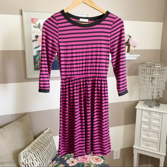 Fuchsia Black stripe 3/4 sleeve dress - Picture 1 of 3
